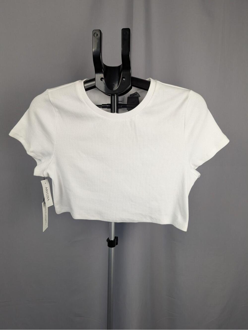 Aritzia TNA HomeStretch Crew Cropped T-Shirt White Ribbed XL NWT